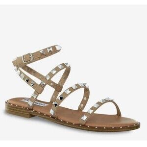 Steve Madden Sandals Women 8 Nude Travel Spike Studded Ankle Strap Shoes